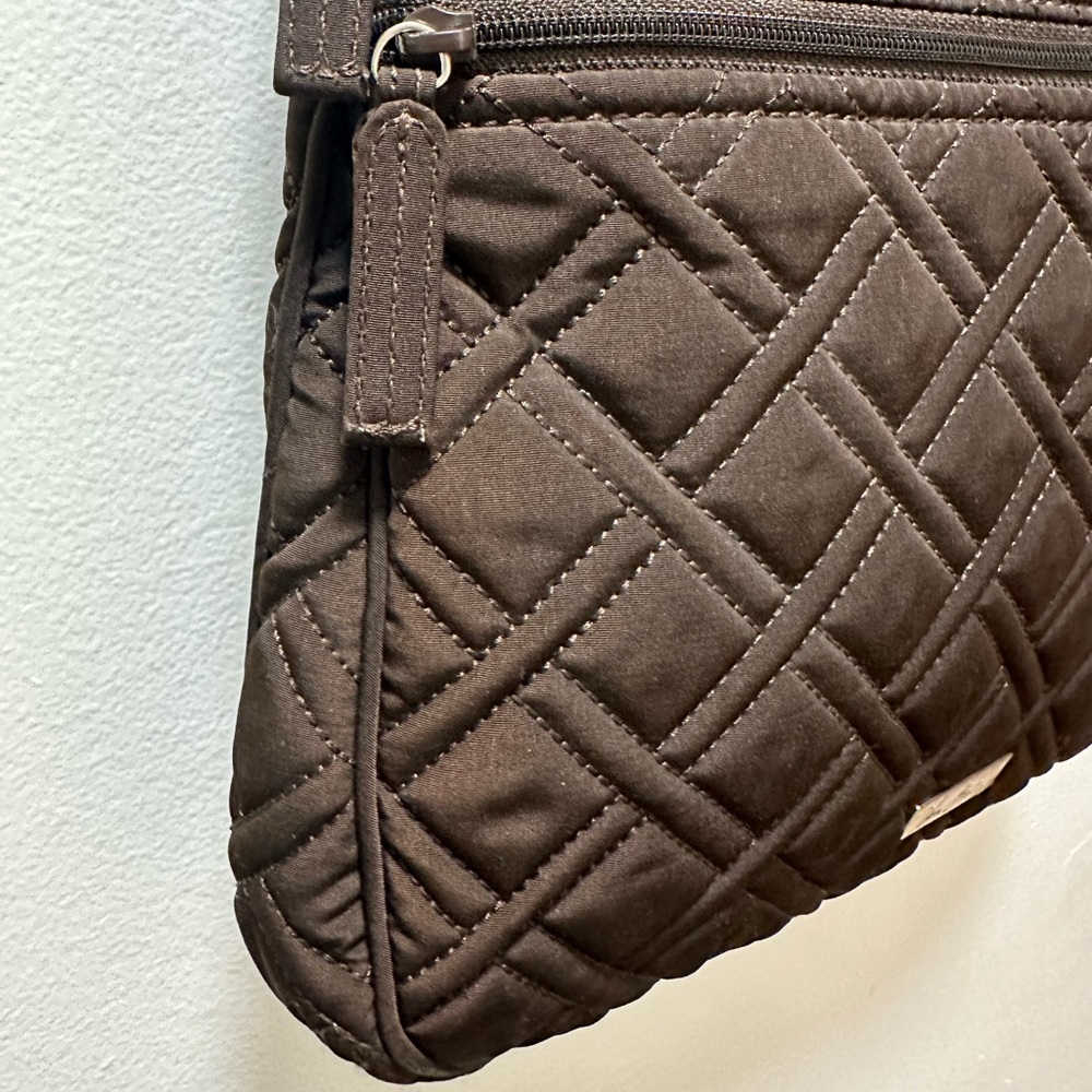 Vera Bradley Triple Zip Microfiber Quilted Espresso Crossbody - Picture 15 of 15